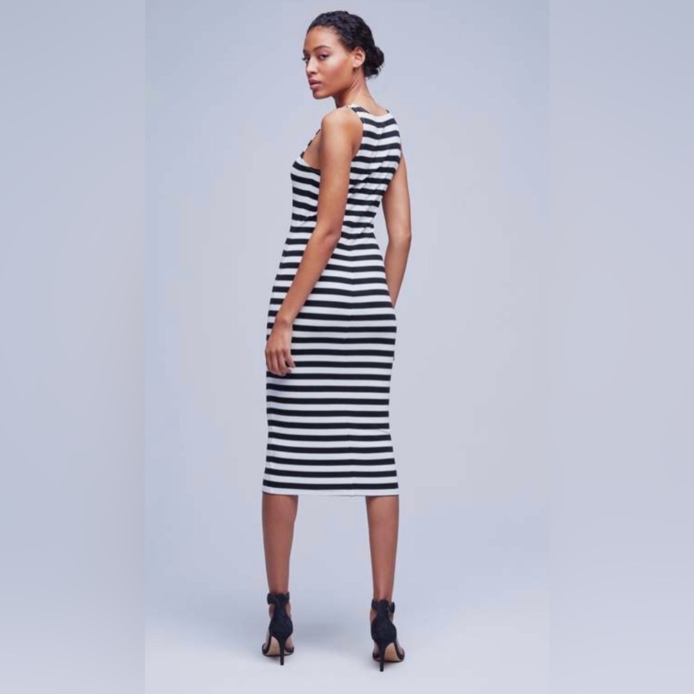 L’AGENCE Ivanna Navy & White Striped Ribbed Midi Tank Dress XS - Picture 5 of 10
